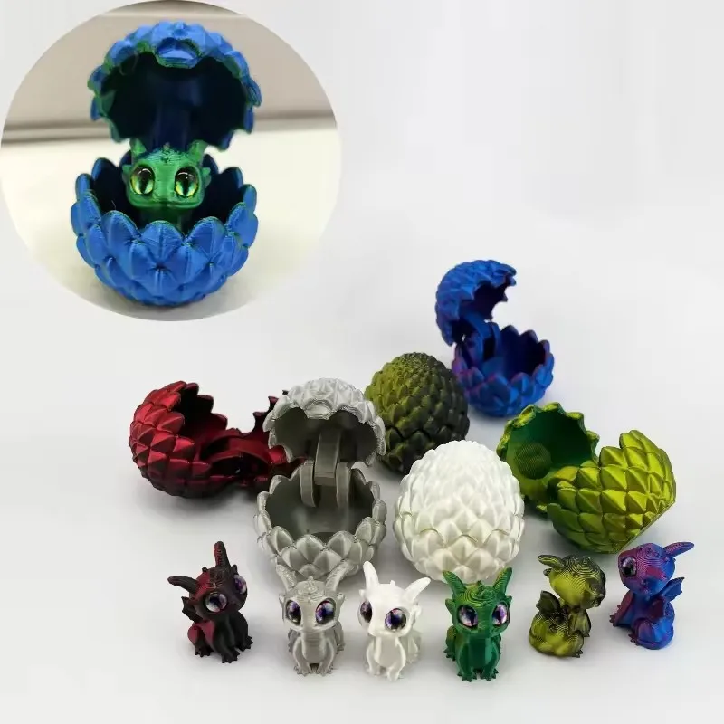

3D Printed Mini Dragon Fidget Toy with Eggs Rotatable Joints, Random Eye Design | Kids' Desktop Ornament,Stress Relief Companion