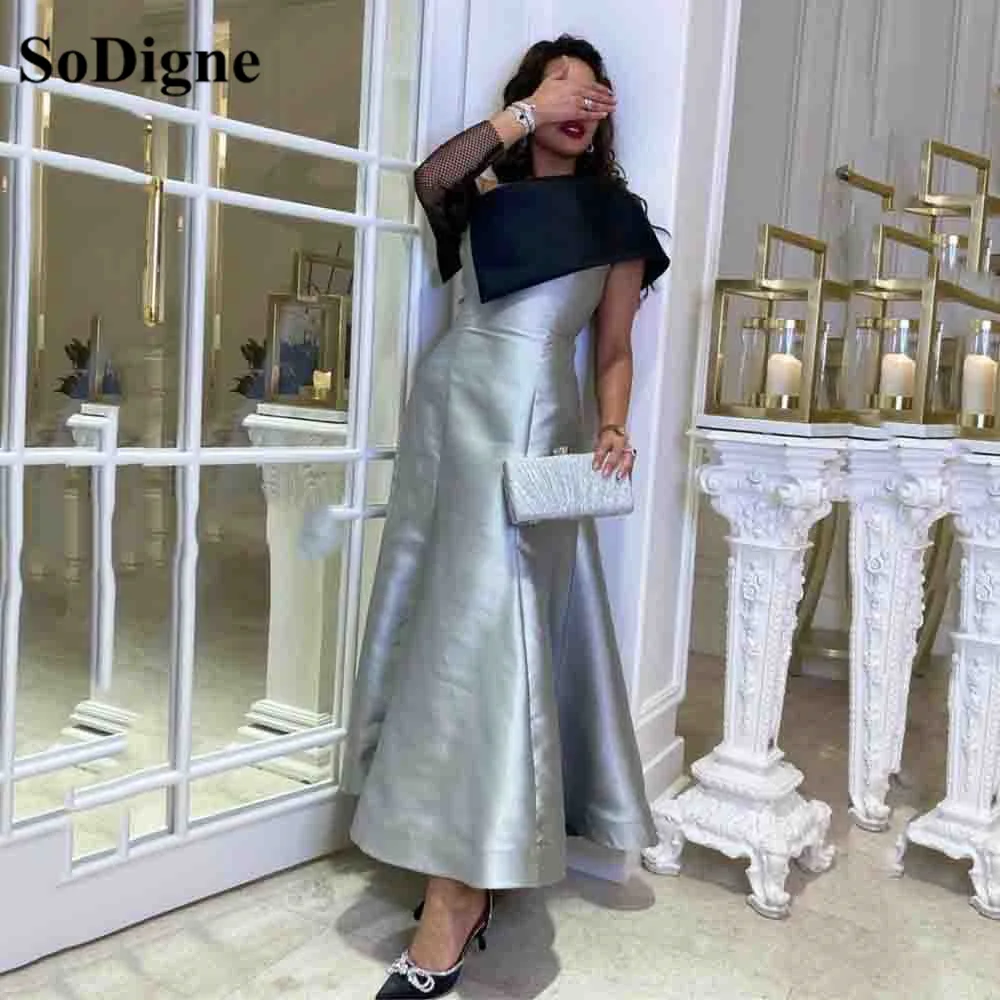 

SoDigne Mermaid Taffeta Evening Dress With Tiered One Shouder Arabic Ankle Length Fashion Occasion Prom Party Gown