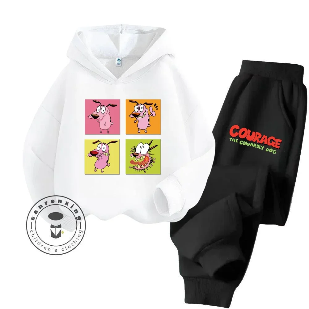 Courage the Cowardly Dog Low Maintenance Clothing Wash Friendly Cartoon Patterns Sunny Cheap Fall Winter Children Hoodie Set