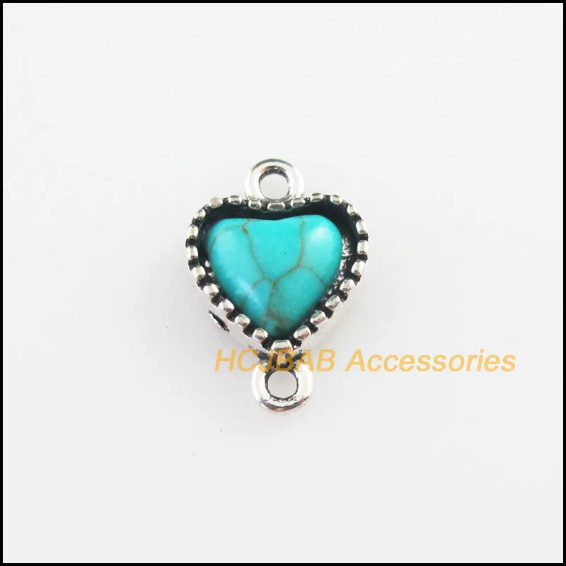 

Fashion 15Pcs Tibetan Silver Plated Love Heart Blue Stone Charms Pendants Connectors 12x17.5mm