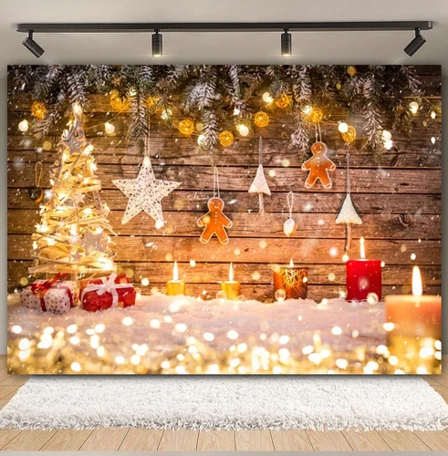 Imagen 2 del producto Fondo de fotografía de tablero de madera de Navidad pared de madera rústica árbol de Navidad muñeco de nieve regalo retrato de niños fondo de fotografía de fiesta familiar
