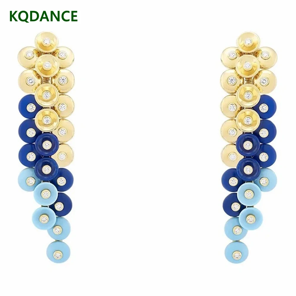 KQDANCE Large 925 Sterling Silver With Blue Lapis Lazuli Gemstone Gold Plated Foil Beads Earrings Women Fine Luxury Jewelry