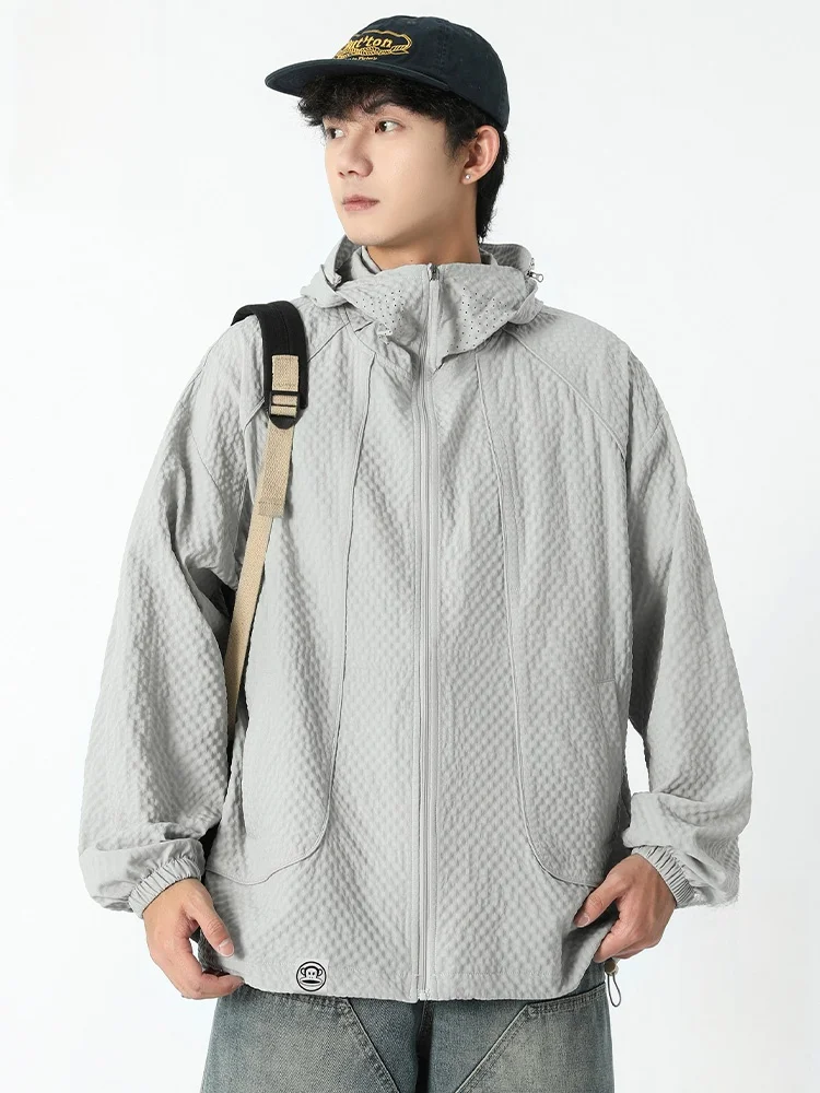 

Одежда для защиты от солнца Paulfrank Ice Silk, мужская летняя тонкая свободная повседневная верхняя одежда, куртка с капюшоном из пузырчатой ткани с длинными рукавами