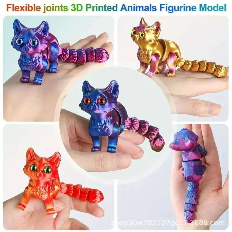 12cm articulado 3d impresso gato animais bonitos brinquedos decoração para alívio do estresse decoração de mesa animal de estimação presente de natal