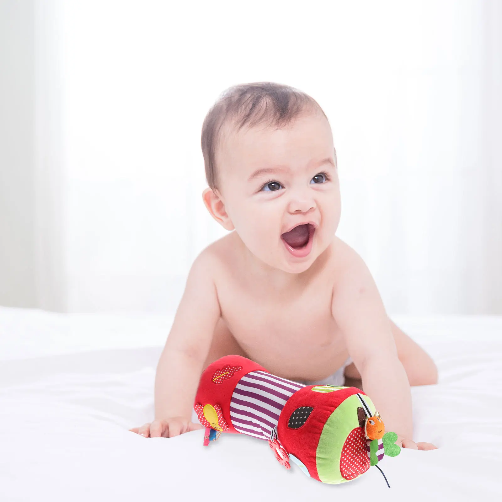 Newborn Crawling Pillow Apple Pattern Multifunction Roller Promoting Baby Motor Skills Fitness Development Pillow