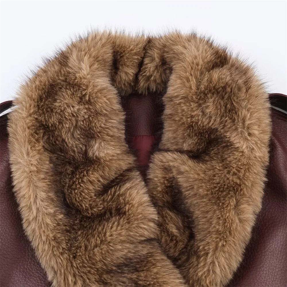 Winter New Arrival Women's Fashion Casual Removable Fur Lined Motorbike Style Faux Leather Jacket Coat