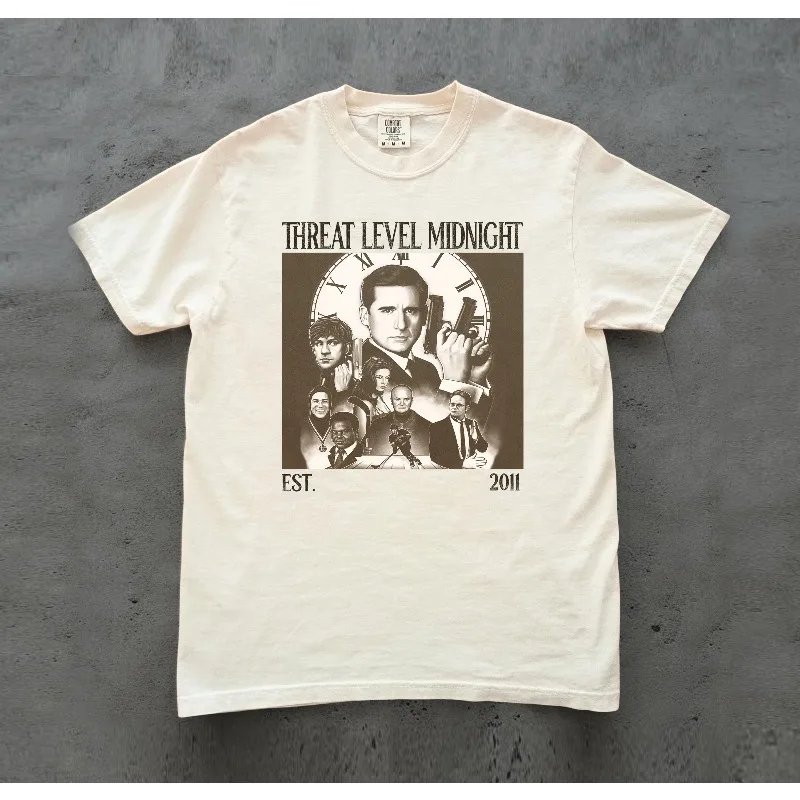Midnight Threat Level T-shirt, Retro Style Summer New Unisex Casual Cotton T-shirt From 'Office'