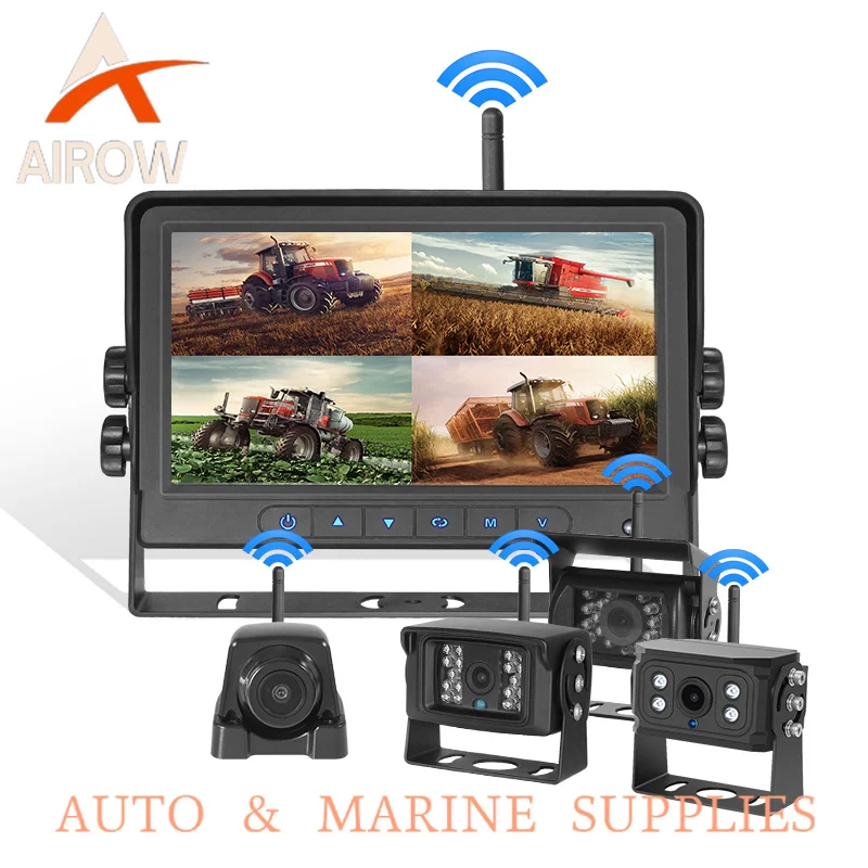 Airow auto Digital HD 1080P Wireless Car Backup Camera with 7 Inch 4ch Quad Display Monitor Recorder for RV/SUV/Van/Pickup/Truck