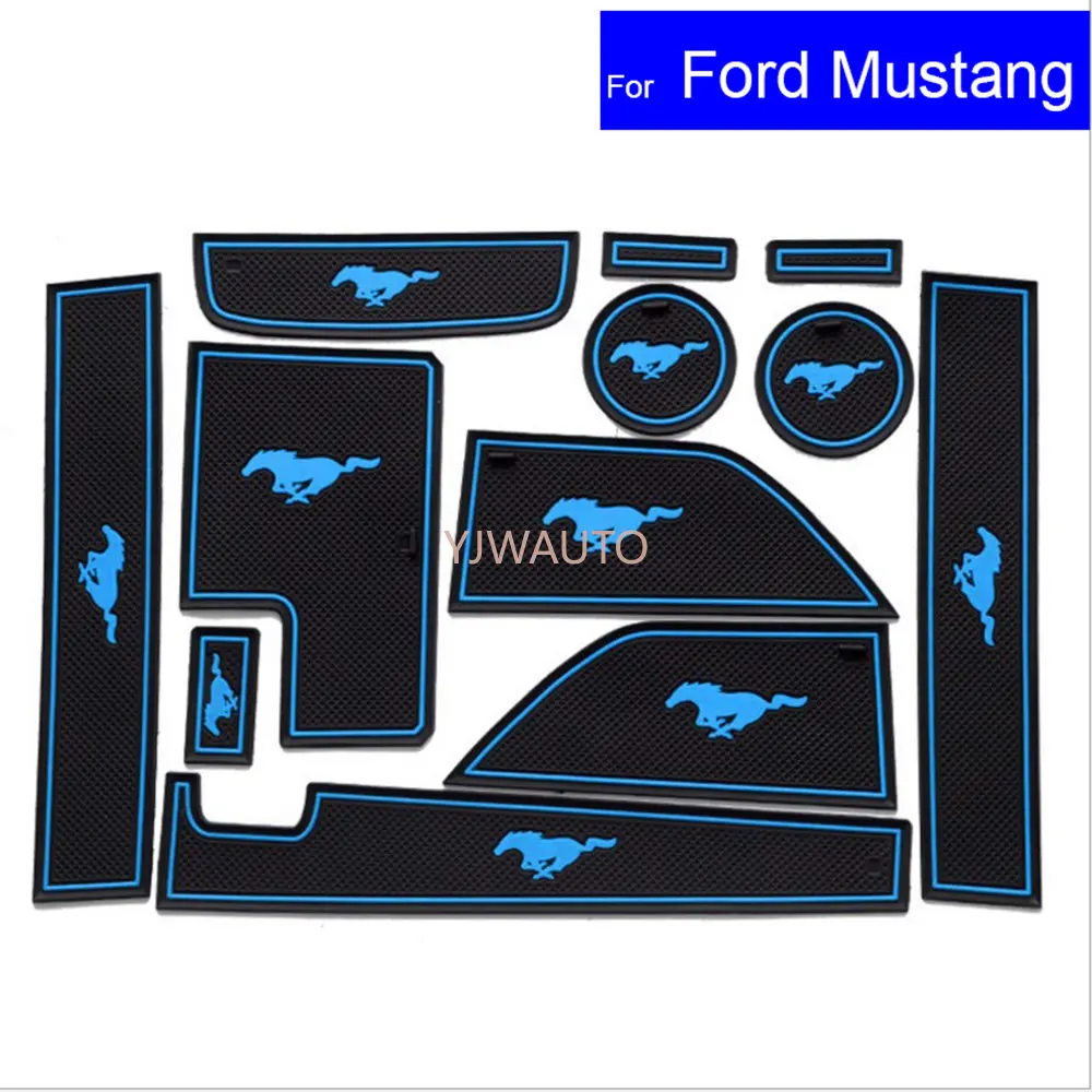 Car Non-slip Door Gate Slot Mats Carpets Position Cup Holder Pads For Ford Mustang T70 2015 2016 2017 Door Groove Mat