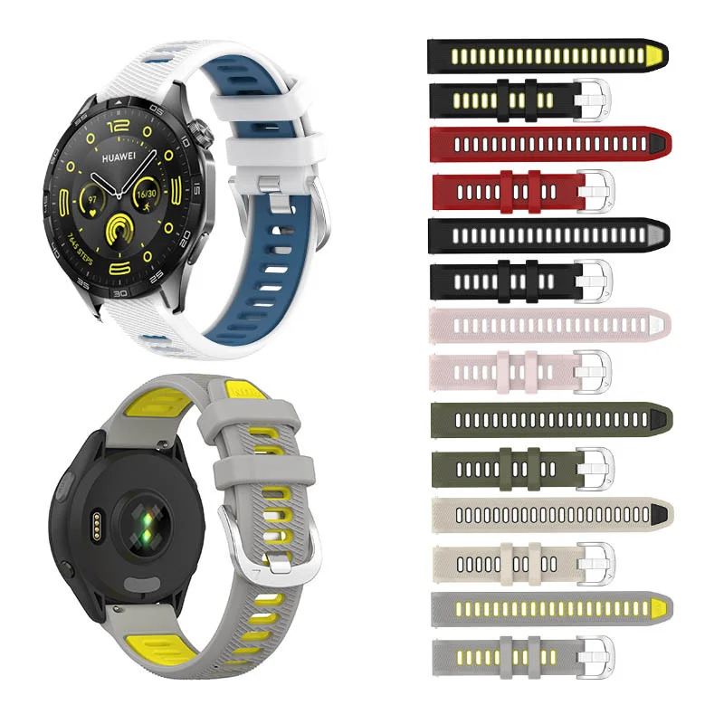 18 20 22mm esportes pulseira de relógio de silicone para huawei relógio gt 2 2e 3 4 5 pro gt3se botões relógio 3 4 pro pulseira acessórios