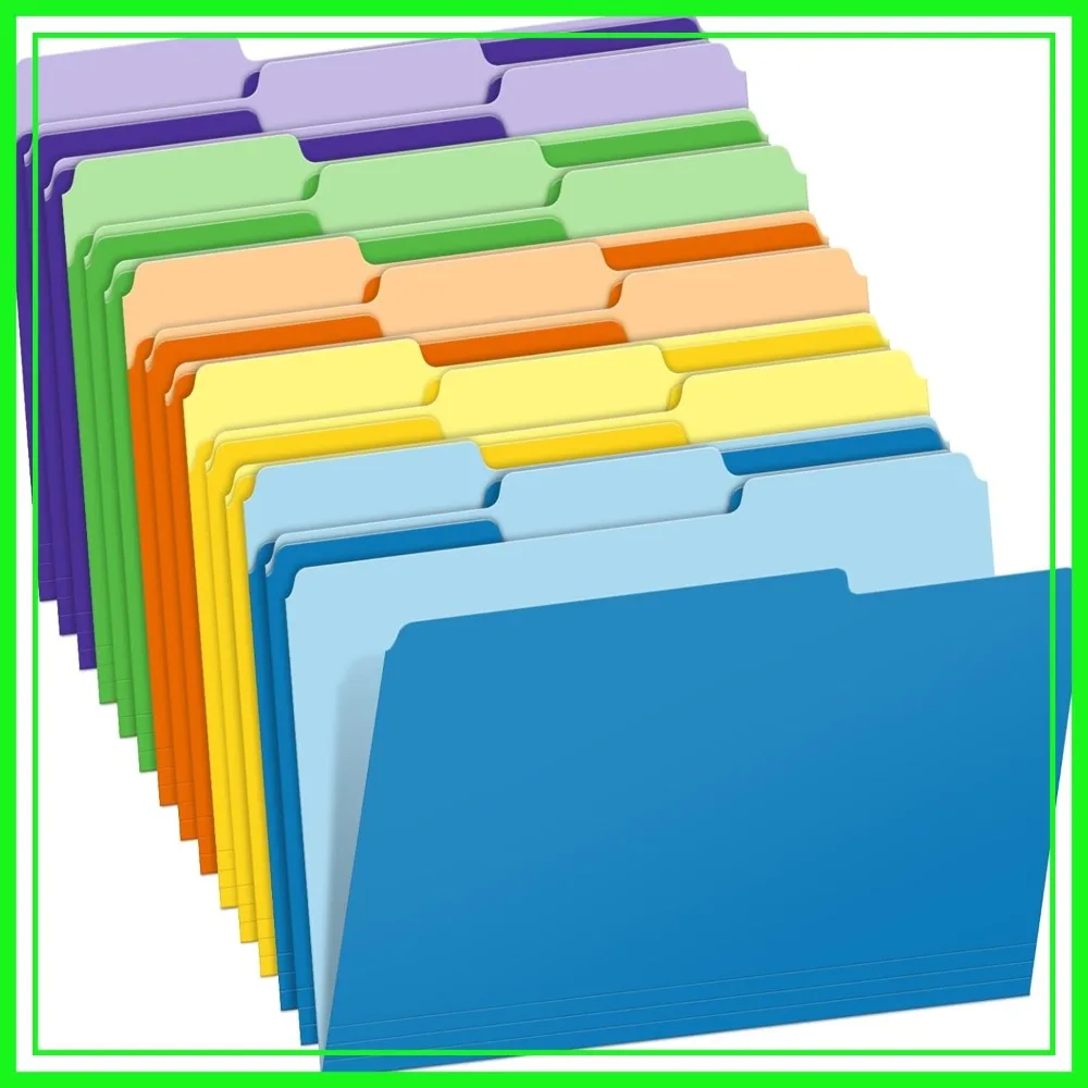 

Two-Tone File Folders, 15 Pack Letter Size, 5 Assorted Colors, 1/3-Cut Tabs for Office
