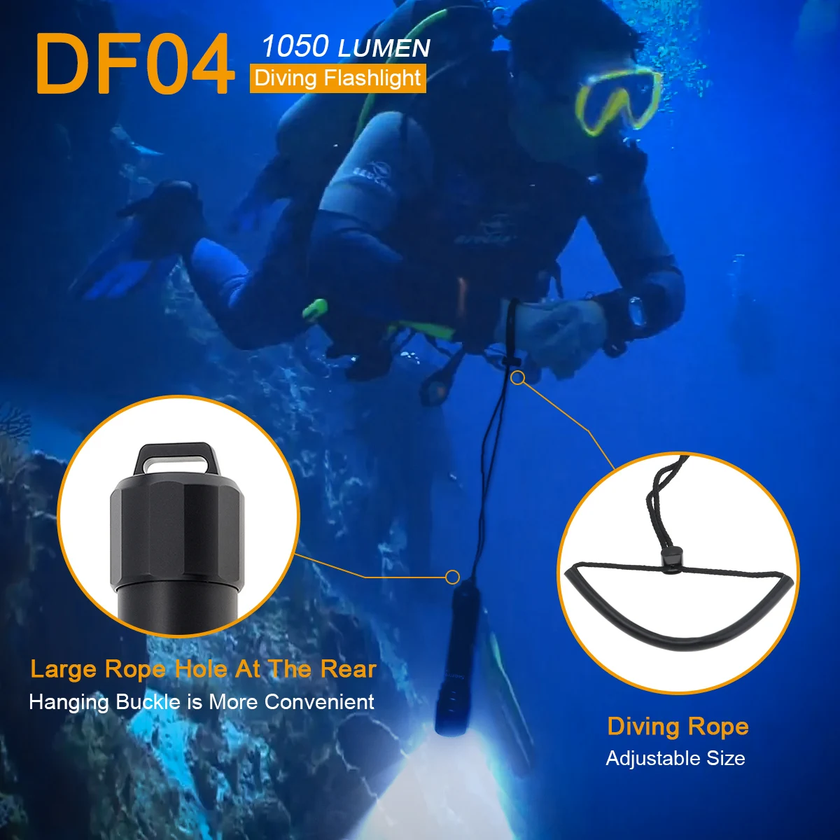 SecurityIng Diving Torch LED 1050LM Scuba Flashlight 120° Wide Beam Fit for Underwater Photography Video Supplement Lights