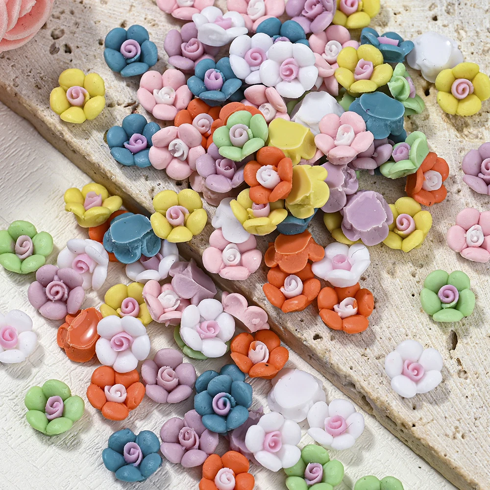 10mm 3D Resin Flower Nail Art Decoration Flat-back 100pcs  Wedding Floret Nail Charms 8*10mm DIY Moca Manicure Flowers ZCF-25