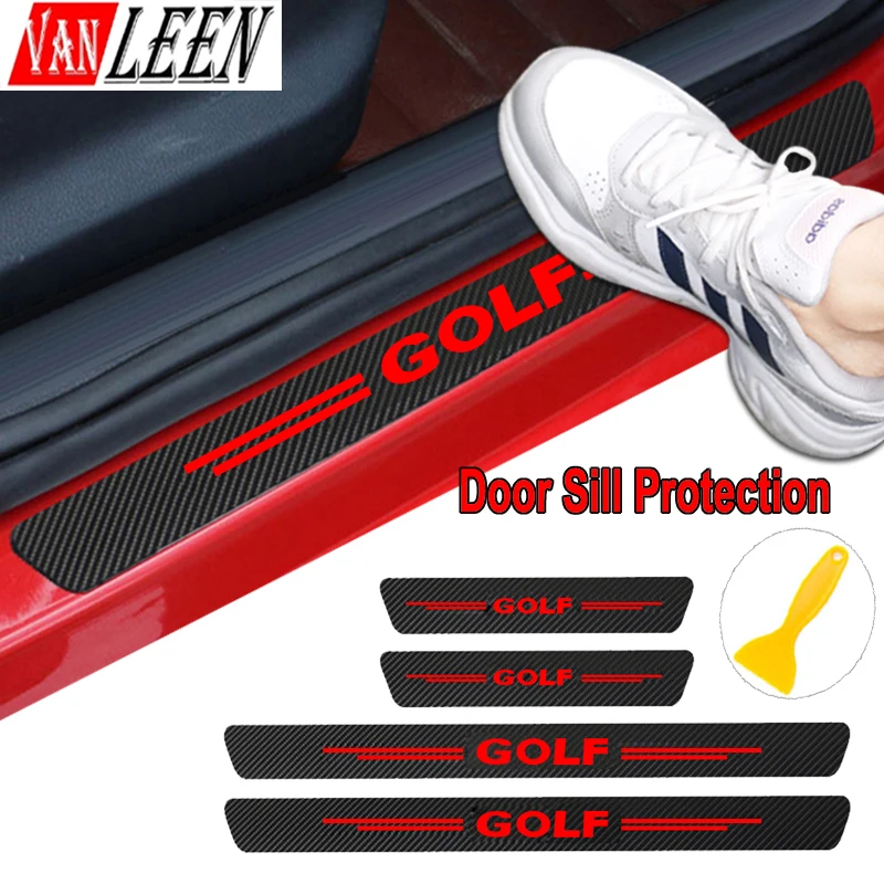 Carbon Fiber Car Door Edge Sill Protector Strip Sticker For VW Golf 4 5 6 7 MK7 MK6 MK5 MK4 MK3 MK2 Door Sill Decals Accessories