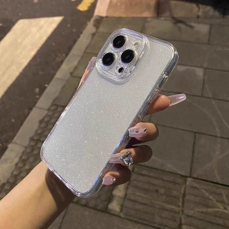 Soft Glitter Transparent Phone Case For iPhone 11 12 13 14 15 16 17 18 Pro Max Plus Air Shockproof Silicone Clear Bumper Cover