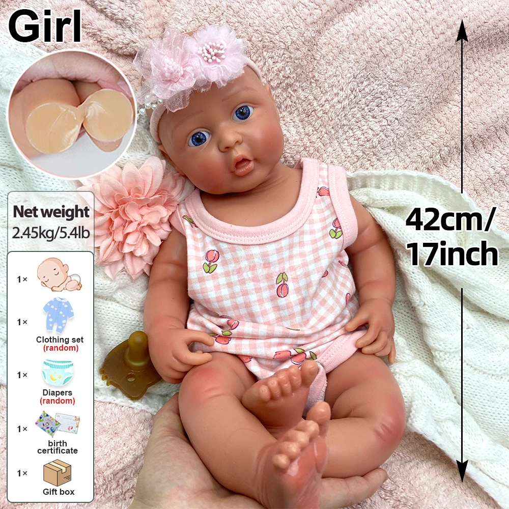 ぽっちゃり体型42cm開口部が開いた女の子シリコンリボーンドール高品質＆安全リアルな新生児人形解剖学的に正確なクリスマス用