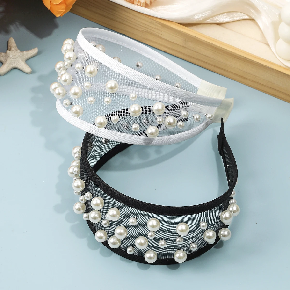 

Fashion Pearl Mesh Wide Headband For Women Girls Vintage Elegant Hair Accessories Hair Bands Shopping Party Travel Headwear