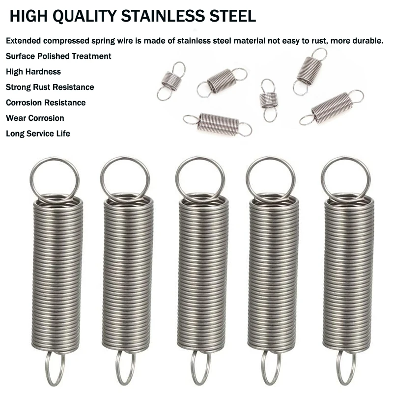 10PCS 304 Stainless Steel Dual Hook Small Tension Spring Hardware Accessories Wire Dia 0.3-0.6mm Outer Dia 3-8mm Length 10-50mm