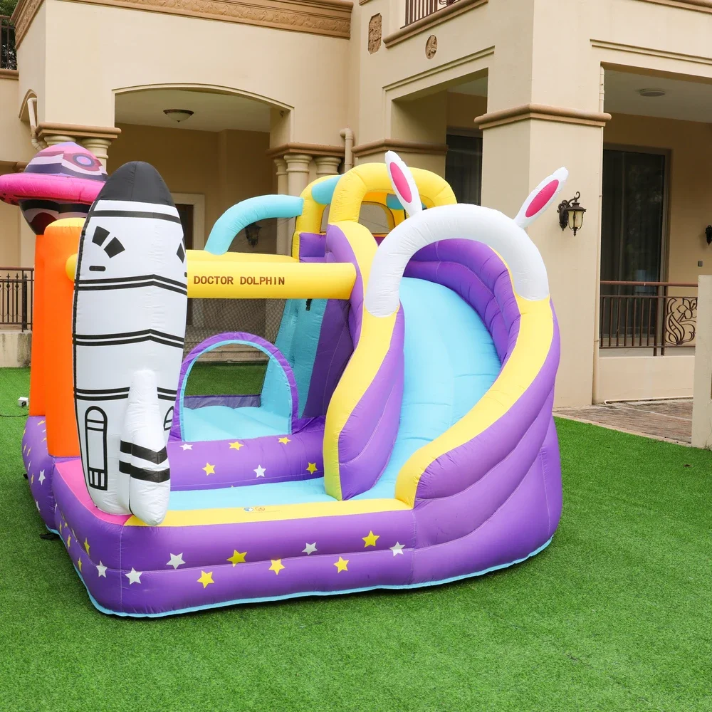 Hot Sale Space Planet And Rocket Theme Jump House Inflatable Bouncing Castle With Cambered Soft Slide Bounce House For Kids