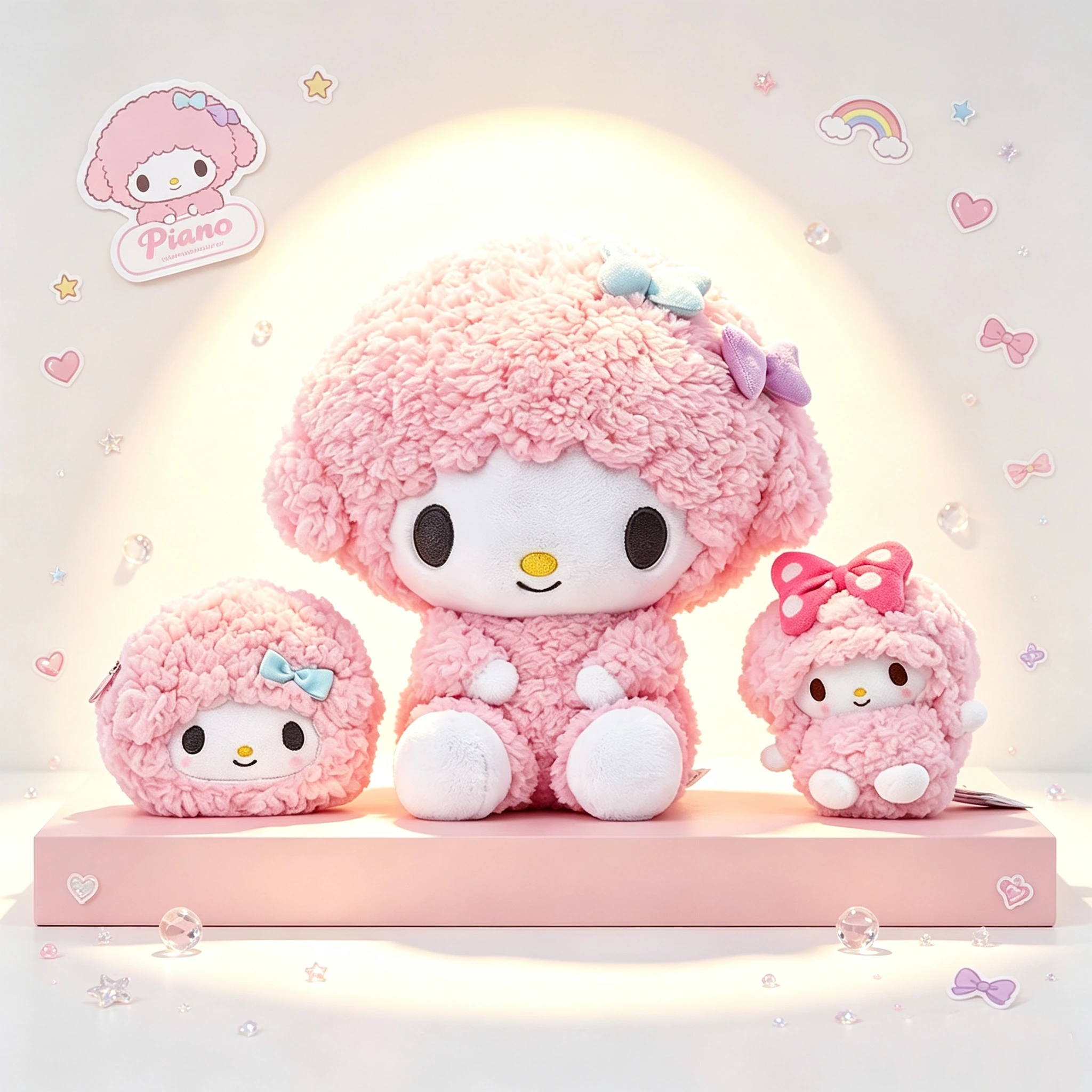 Genuine Sanrio Licensed My Sweet Piano plush collection. Fluffy pink sheep series includes stuffed doll, coin purse and keychain