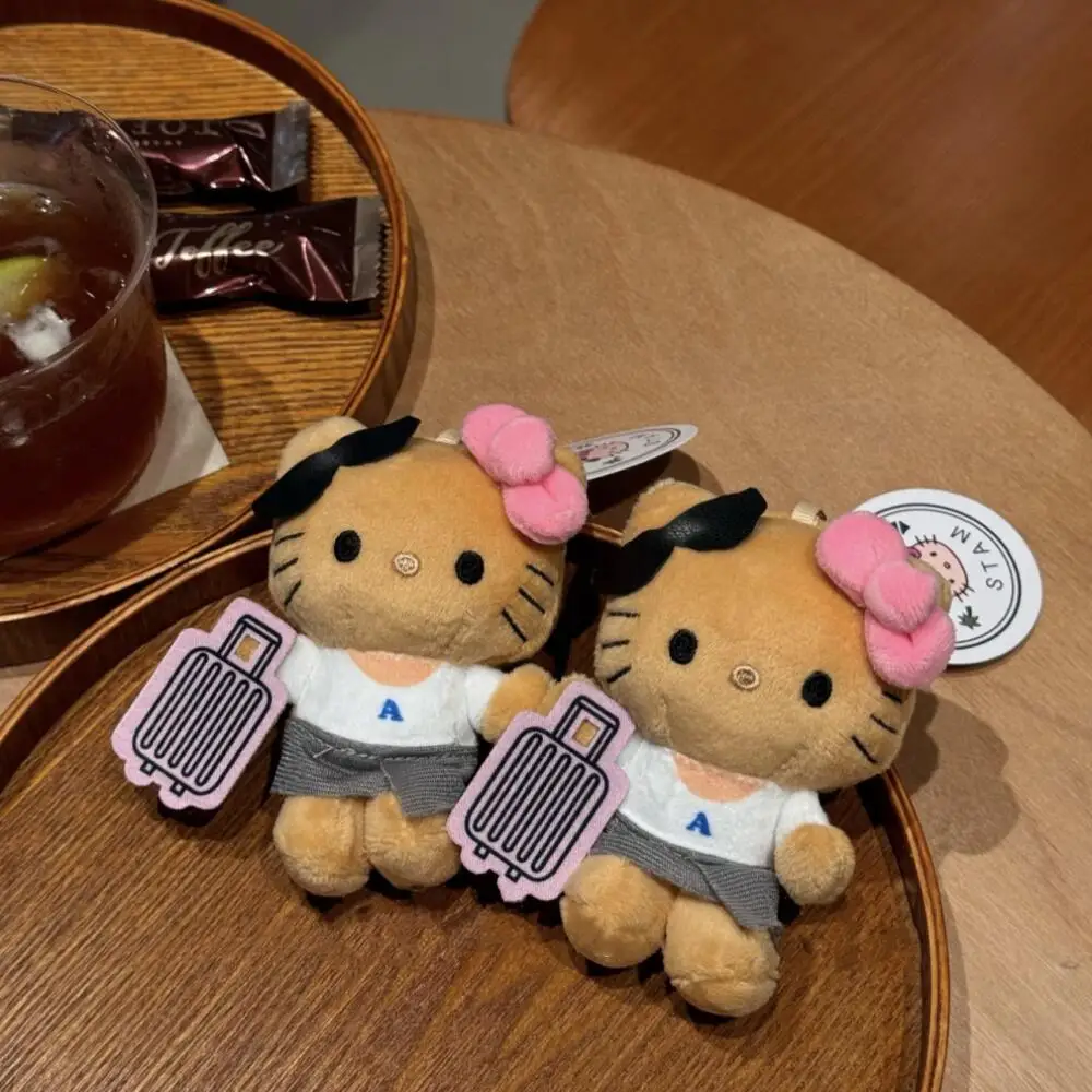 Sanrio Stoffpuppe zum Aufhängen, Schlüsselanhänger, schwarze Haut, Gepäckkoffer, Hello Kitty-Puppe, hängender Schlüsselanhänger, Cartoon-Kitty-Katzen-Taschenzubehör