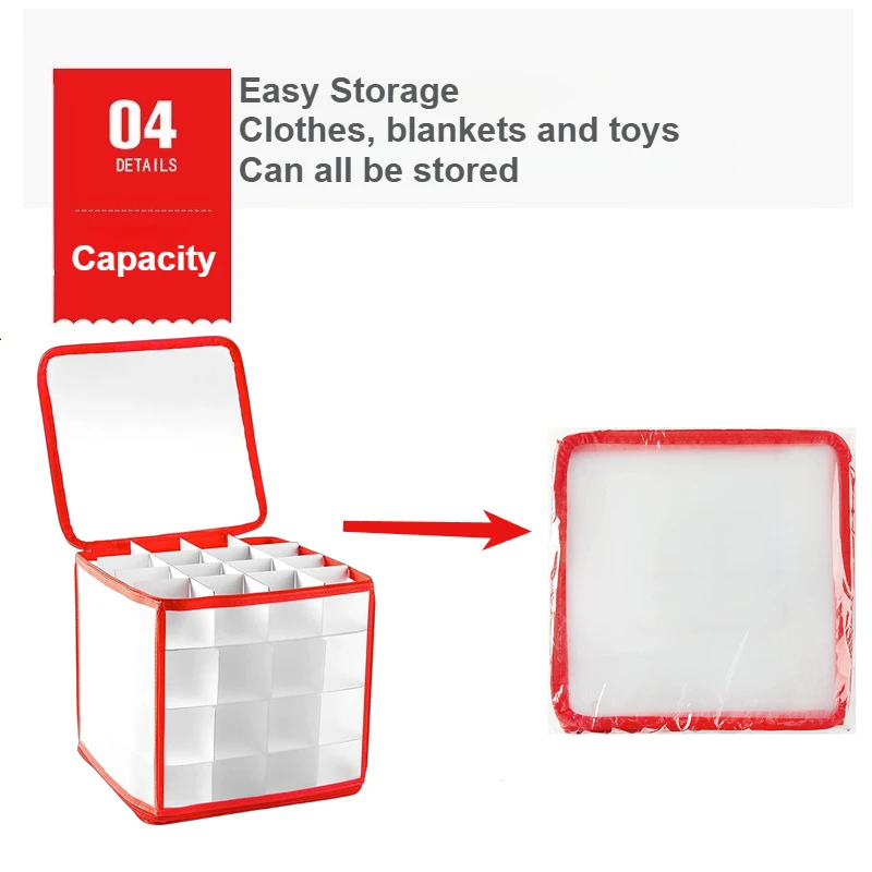 Large Capacity 64-Grid Christmas Ball Storage Box, Foldable Corrugated Divider Organizer for Holiday Ornaments Toys Muti-purpose