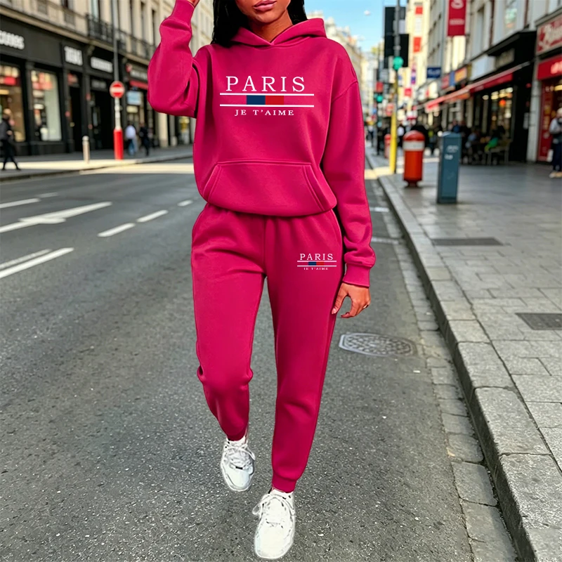 Trendige Damenoutfits 2026 Lässiger Kapuzenpullover-Anzug Outdoor-Sportbekleidung Jogging-Kleidung Herbst-Winter Warme Damen-Hosensets – Detail 3