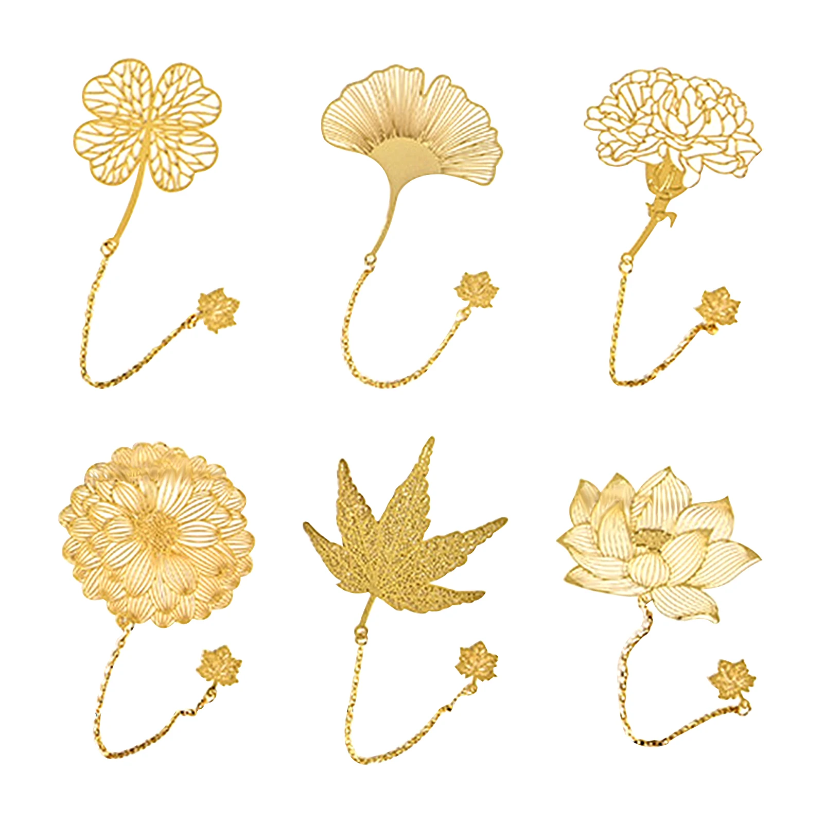 

6pcs Retro For Book Lovers With Chain Reading Maple Leaf Men Women Lotus Ginkgo Metal Bookmark Chinese Brass Gift Office School