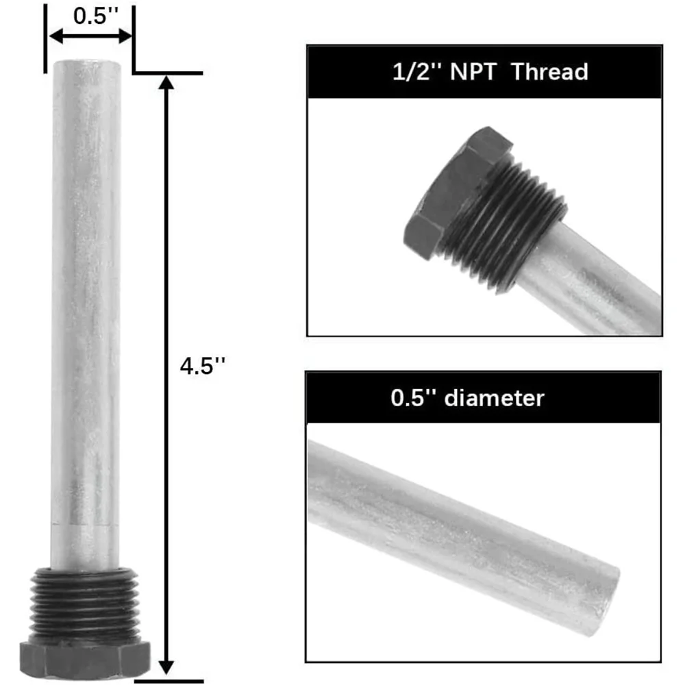 ABEZ RV Water Heater Anode Rod For Atwood Heaters, 2 Pack 1/2Inch NPT RV Hot Water Tank Anode Rod For RV Heater