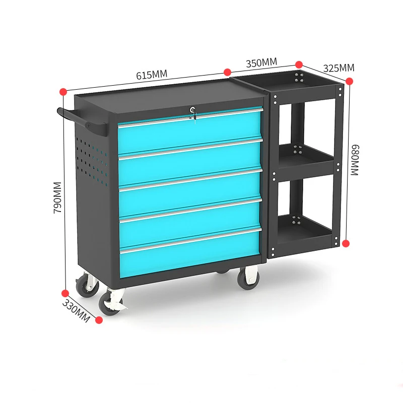 Tool Cart with Pegboard, Lockable Drawer Storage & Rolling Casters for Garage Use