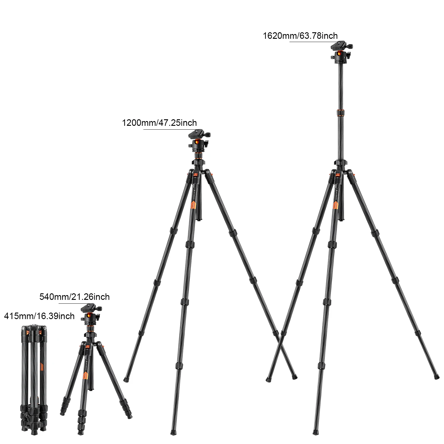 K&F Concept 63.78 Inch Carbon Fiber Camera Tripod For DSLR Portable Travel Tripod with 360 Degree Panorama Ball Head Quick Relea