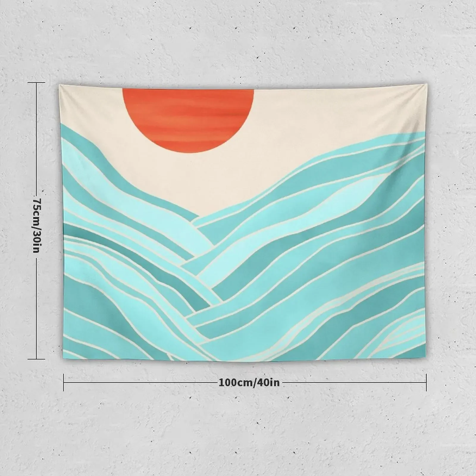 Oahu Summer Abstract Landscape in Orange and Aqua Tapestry Room Decorator Home Supplies Wallpaper Bedroom Tapestry