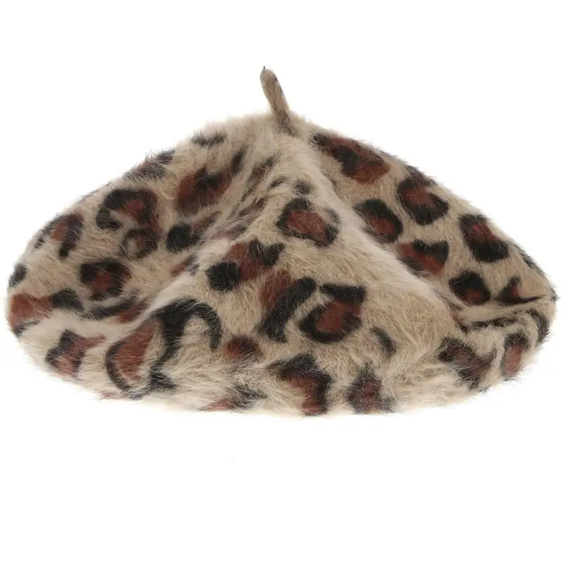 1pc Vintage Leopard Print Fall Fall Hats For Women\'s Fur Has French Style Beanie Women\'s cap Furry Rabbit Fur Caps Women French