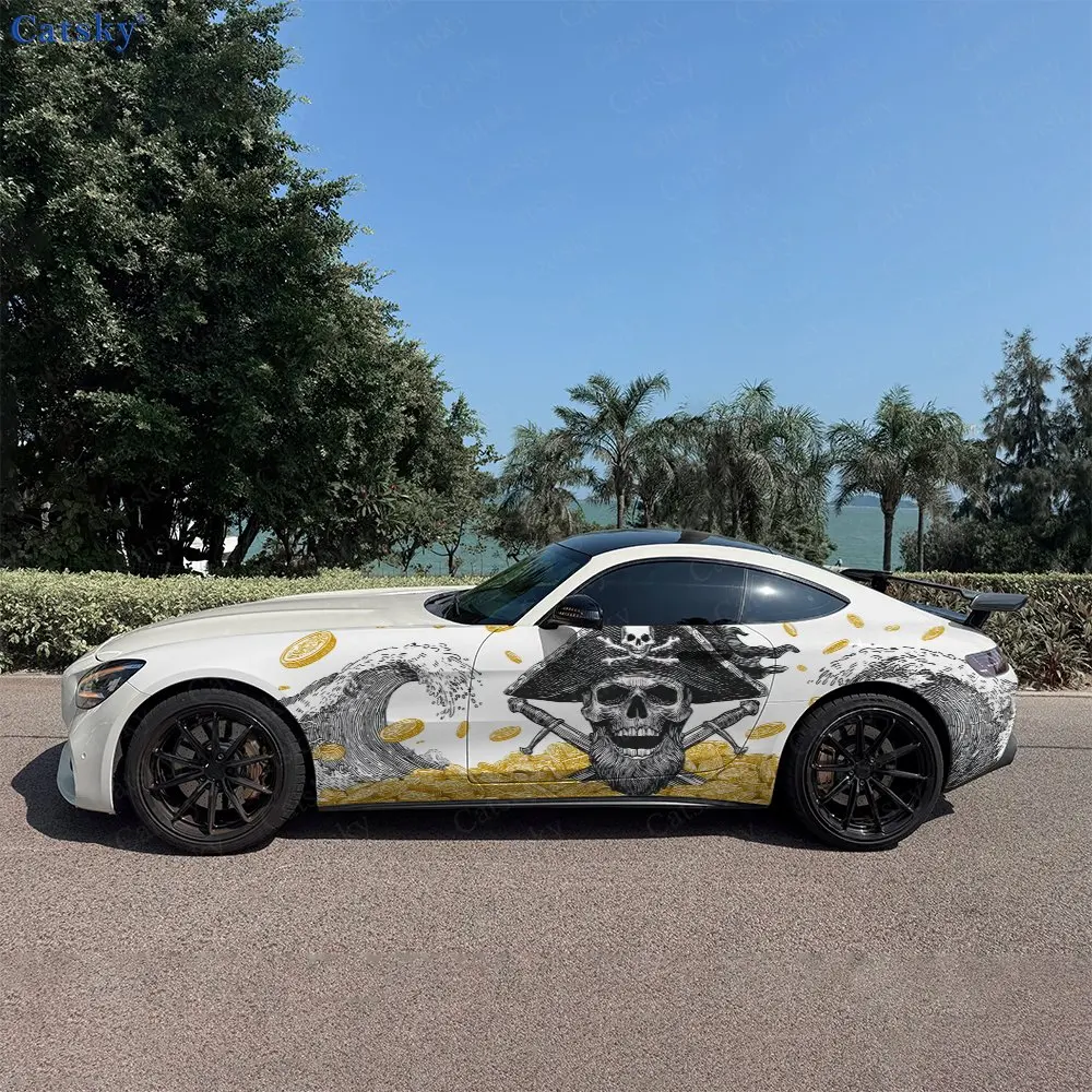 2pcs Deep Sea Pirate Treasure Car Side Wraps, Self-Adhesive PVC Waterproof & Scratch-Resistant Stickers, Car Accessory Gift
