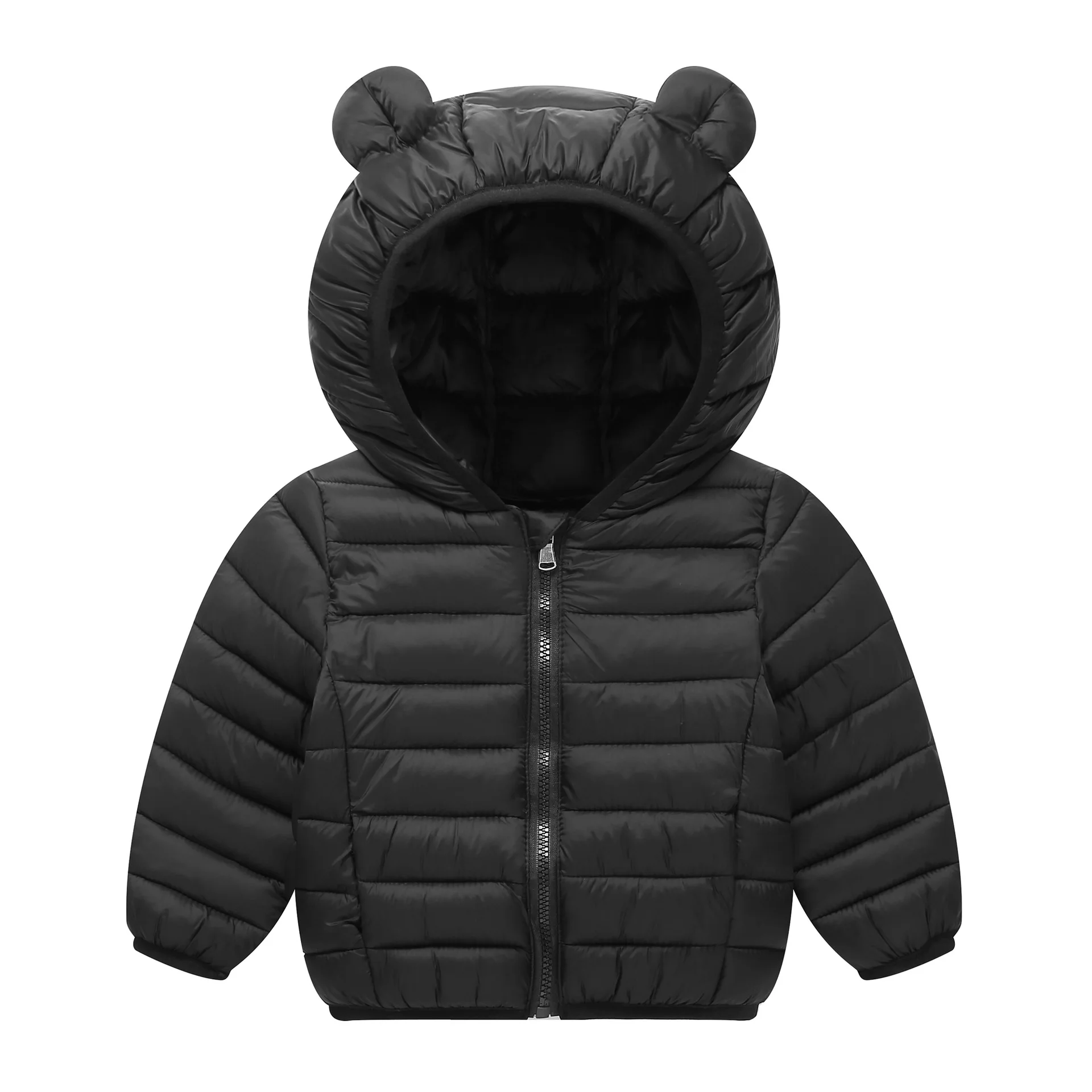 Winter Stripes Coat Thick Down Children Girls Cotton Jacket Kids Cat Ear Hood Zipper Solid Color Cotton Coat Boy's Baby Everyday