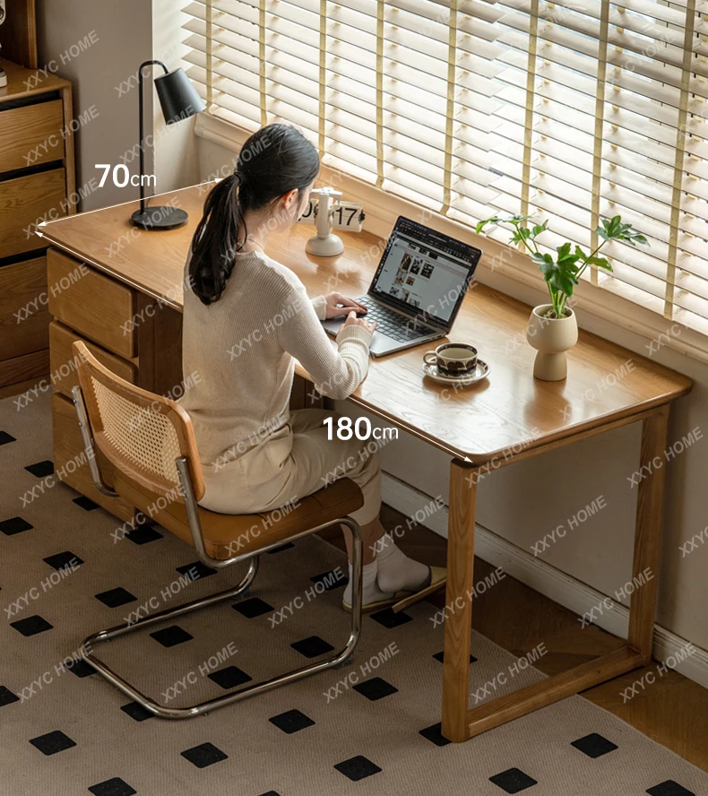 

A Solid wood study modern simple ash wood study table with pumping household log style desk