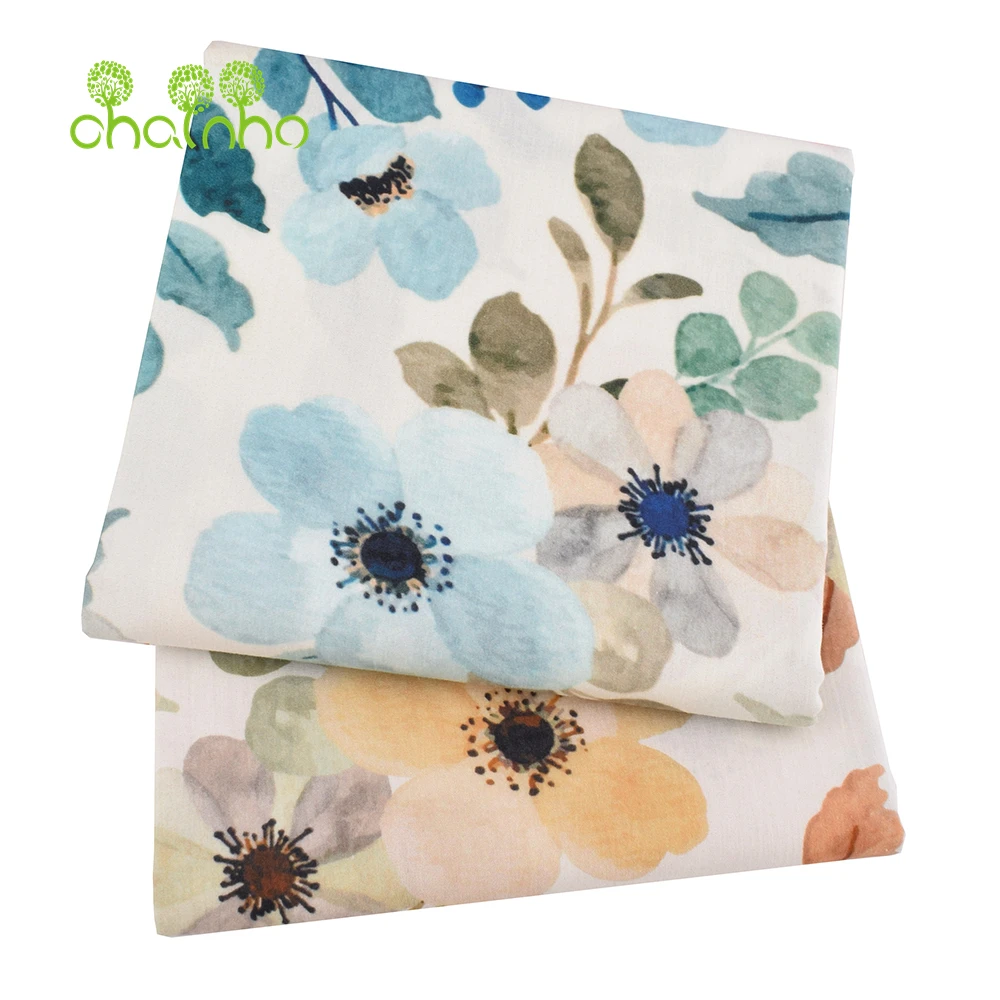 Chainho,Printed Plain Weave Poplin Cotton Fabric,DIY Sewing Quilting Material,Patchwork Cloth,Floral Series,3 Sizes,P15PC214