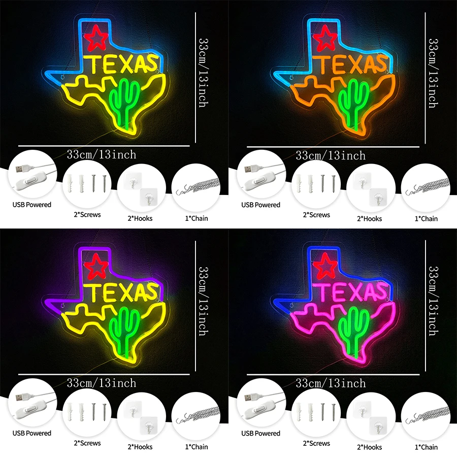 Texas Led Neon Sign, Texas Longhorn Wall Lamp Lone Star Icon Usb Powered, Beer Cup Club Party Man Cave Restaurant Decor Gift.