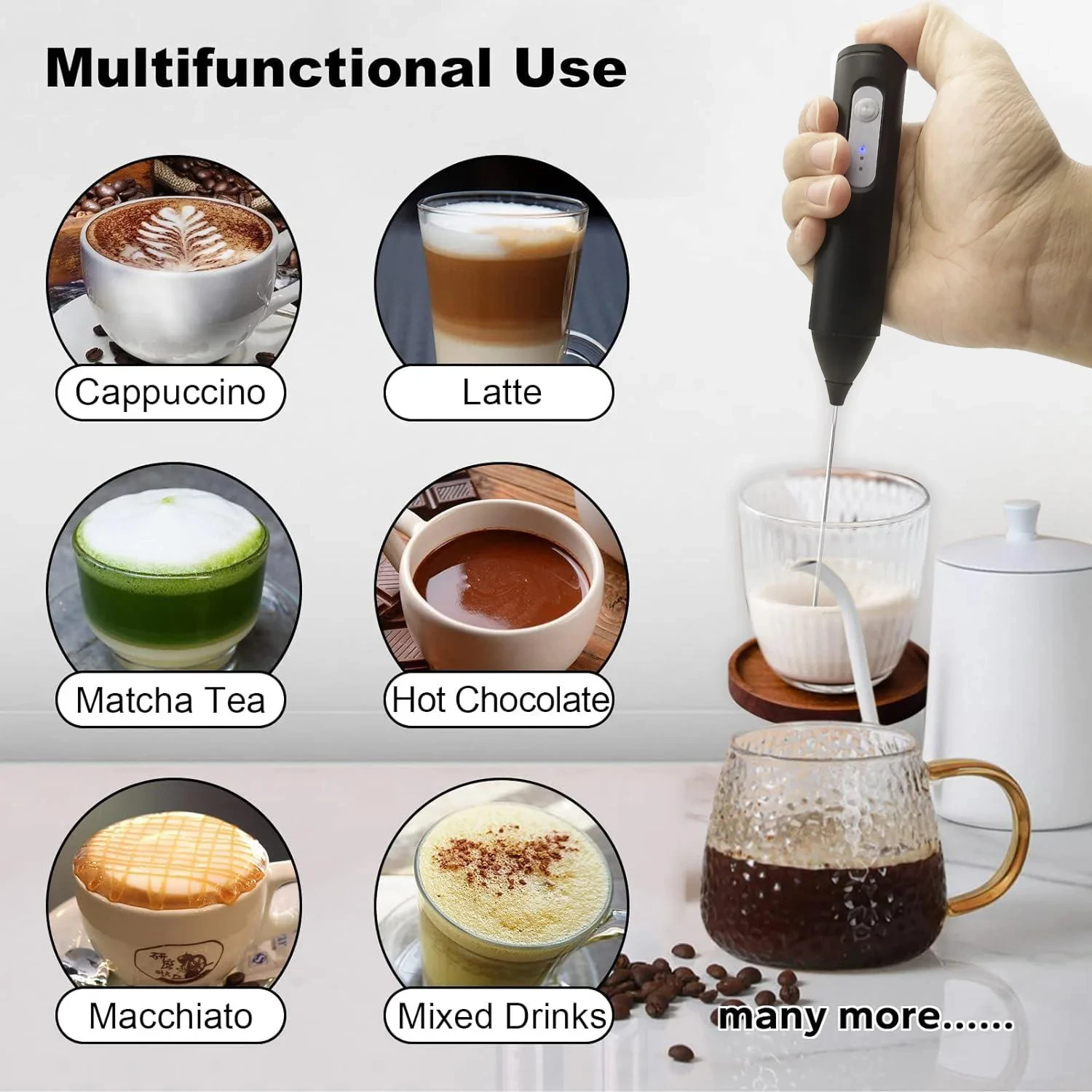 Portable foam maker Handheld 3-speed milk foam maker Coffee maker Electric mixer Eggbeater Kitchen food mixer