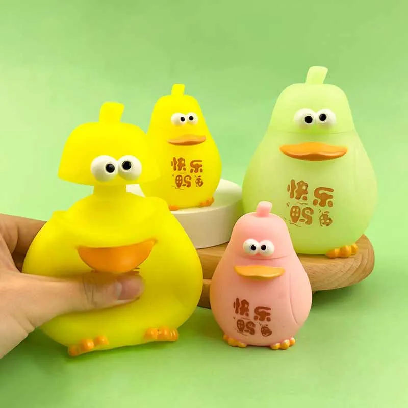 

Cartoon Happy Pears Duck Pressing Sound Toys Funny Stress Relief Toys Cute Duck Squeeze Retractable Toy Pinch Music Fidget Toy