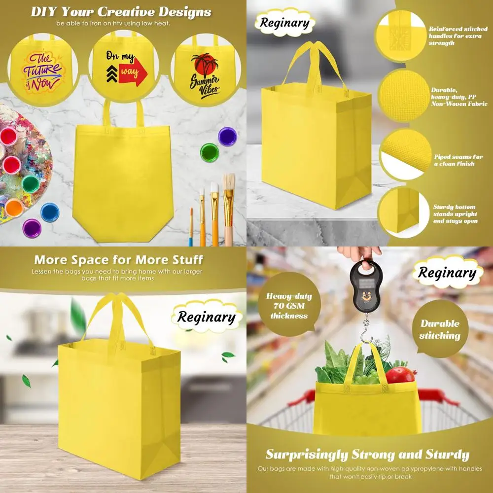 

Набор из 100 многоразовых сумок-шопперов - экологичные нетканые сумки для покупок и розничной торговли (желтые)