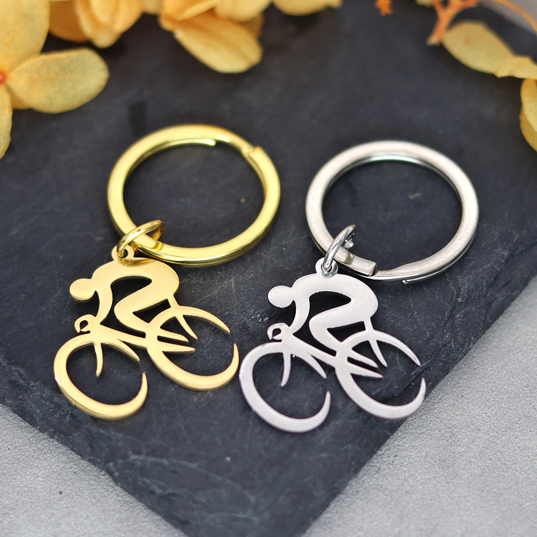 Stainless Steel Cyclist Bicycle Bike Keychains Women Trendy Jewelry Vintage Key Rings Men Party Gift