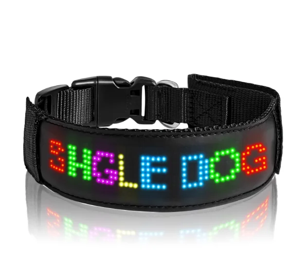 

LED Light-Up Pet Dog Safety Collar Soft Personalized Glow-in-the-Dark Neck Loop with Programmable Flashing LED Animal Pattern