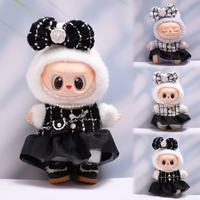 Labubu 17cm Doll's Clothes The Monster Outfit Accessories Clothing DIY Kids Gift Black Camellia Dress Shoes Hat Set EF13B