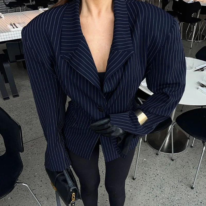 

Tuularose Fashion Striped Blazer Luxury High Street Slim Lapel Patchwork Long Sleeve Blazer Women's Party Looks Office New Coats