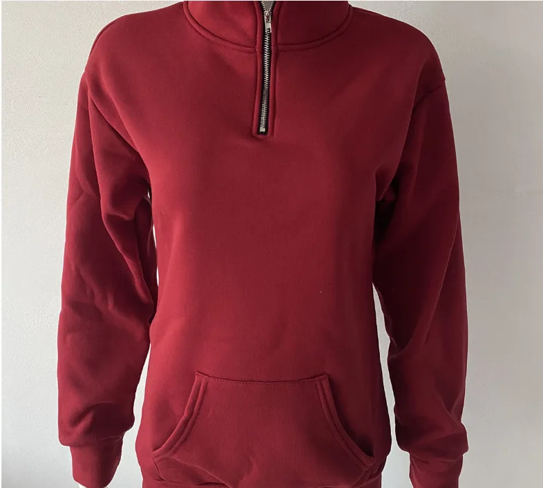 Solid Zip-Up Stand Collar Long Sleeve Sweatshirt Women's Casual Streetwear