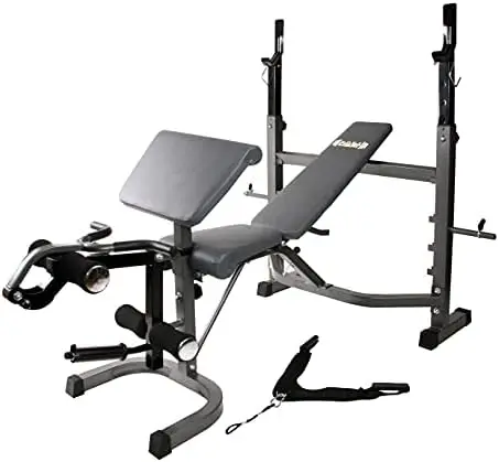 Weight Bench, Workout Equipment for Home Workouts, Bench Press with Preacher Curl, Leg Developer and Crunch Handle At Dark Gray/