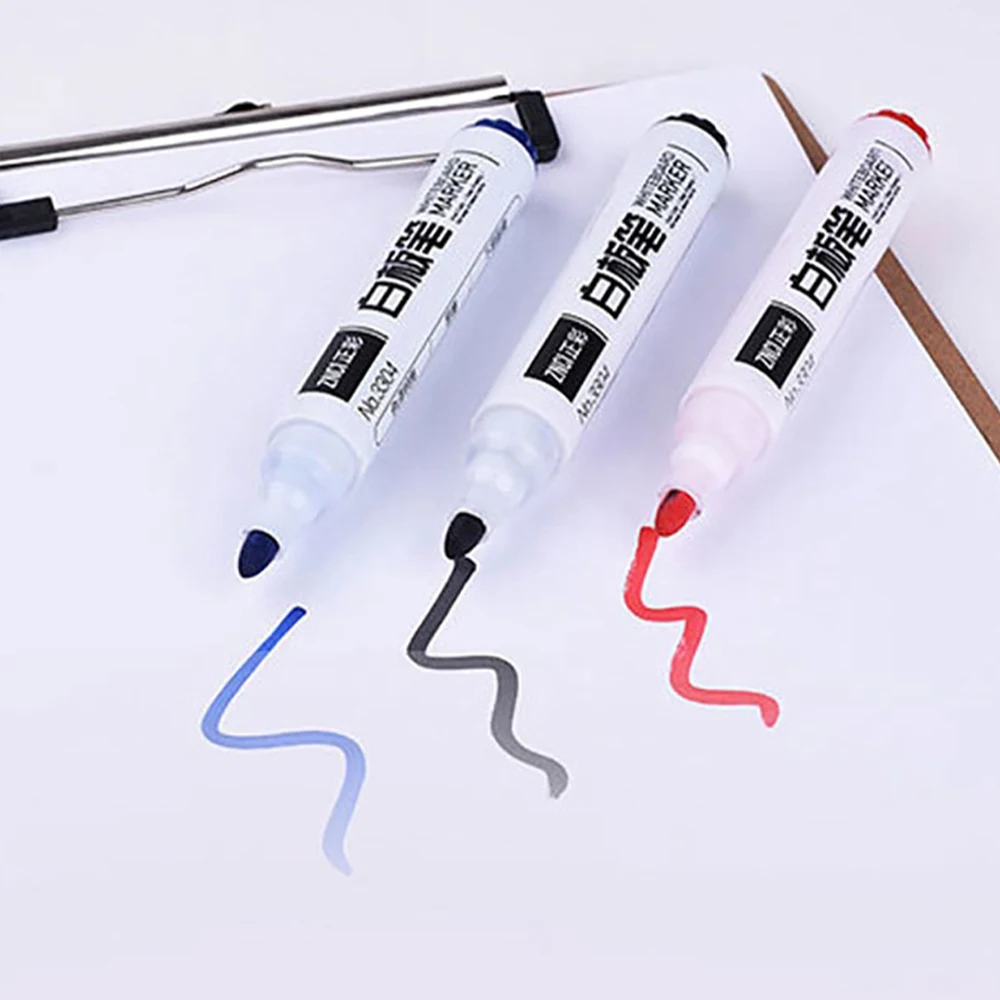 10 PCS Marker Erasable Whiteboard Marker Large Capacity Black Red Blue Oil Ink Soft Fiber Tip Office School Stationery Wholesale