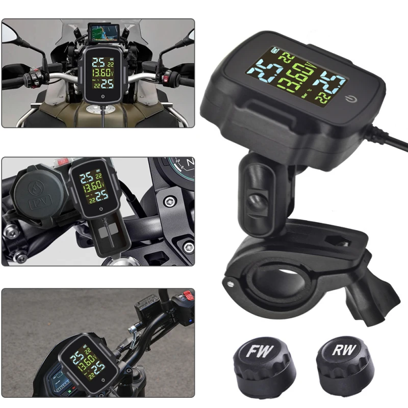 TPMS Motorcycle Tire Pressure Monitor Solar Wireless Locomotive Electric Vehicle Detector Waterproof High Monitoring QC 3.0