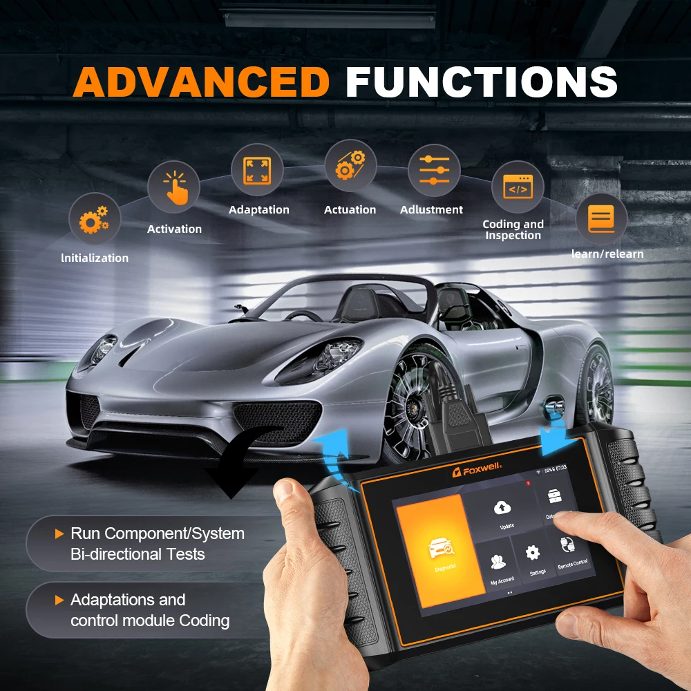 New FOXWELL NT710 for Porsche Bidirectional OBD2 Scanner Car Diagnostic Tool ECU Coding All System A/F Adjust IMMO 30+ Reset 